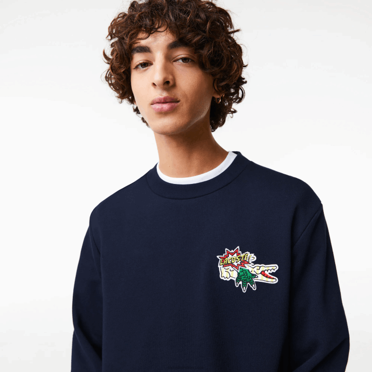 homens Lacoste azul marinho 166 camisola de algodão orgânico distintivo 08D0988