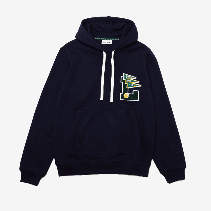 homens Lacoste azul marinho 166 flâmulas l badge moletom de lã de algodão com capuz 08D01100