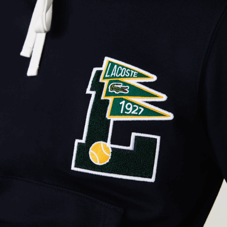 homens Lacoste azul marinho 166 flâmulas l badge moletom de lã de algodão com capuz 08D01100