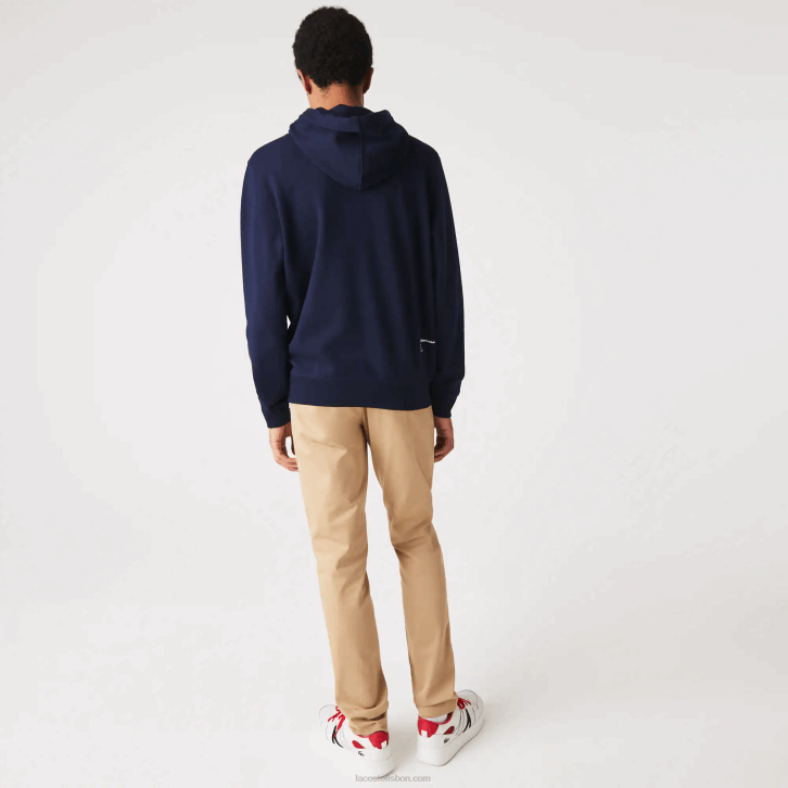 homens Lacoste azul marinho 166 moletom com capuz sólido de ajuste clássico 08D0359