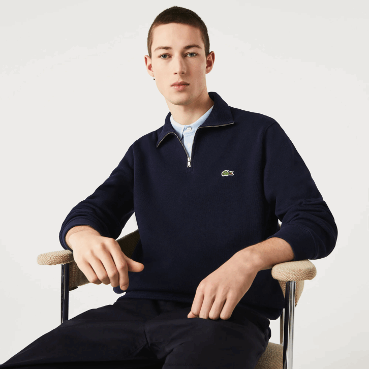homens Lacoste azul marinho 166 moletom de algodão com gola alta com zíper 08D0951