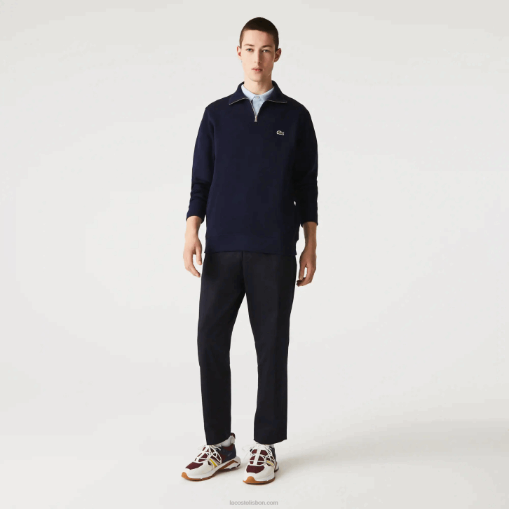 homens Lacoste azul marinho 166 moletom de algodão com gola alta com zíper 08D0951
