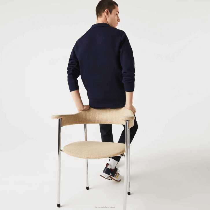 homens Lacoste azul marinho 166 moletom de algodão com gola alta com zíper 08D0951