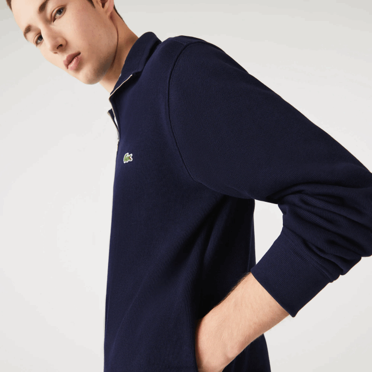 homens Lacoste azul marinho 166 moletom de algodão com gola alta com zíper 08D0951