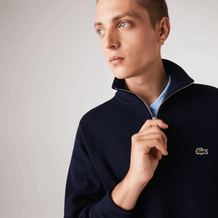 homens Lacoste azul marinho 166 moletom de algodão com gola alta com zíper 08D0951