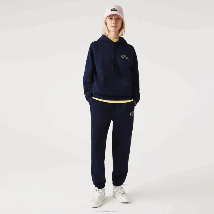 homens Lacoste azul marinho 166 moletom de algodão orgânico com capuz de ajuste solto 08D0366