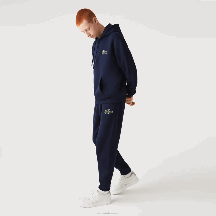 homens Lacoste azul marinho 166 moletom de algodão orgânico com capuz de ajuste solto 08D0366
