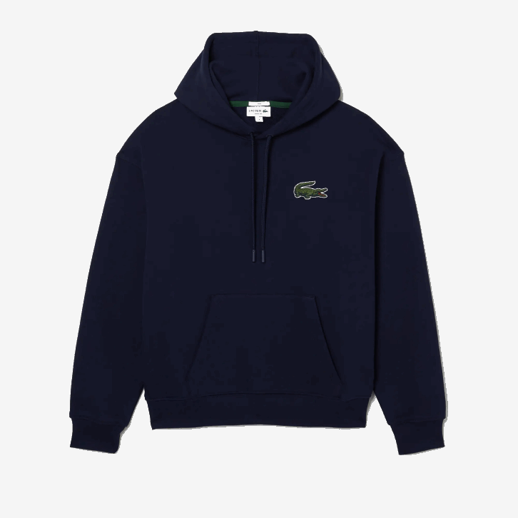 homens Lacoste azul marinho 166 moletom de algodão orgânico com capuz de ajuste solto 08D0366