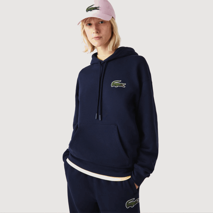 homens Lacoste azul marinho 166 moletom de algodão orgânico com capuz de ajuste solto 08D0366