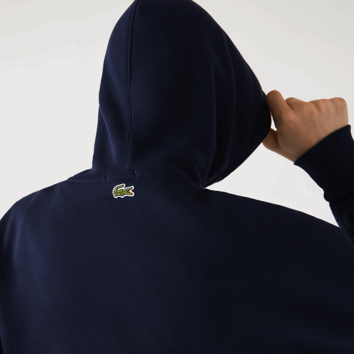 homens Lacoste azul marinho 166 moletom de algodão orgânico com capuz de ajuste solto 08D0366