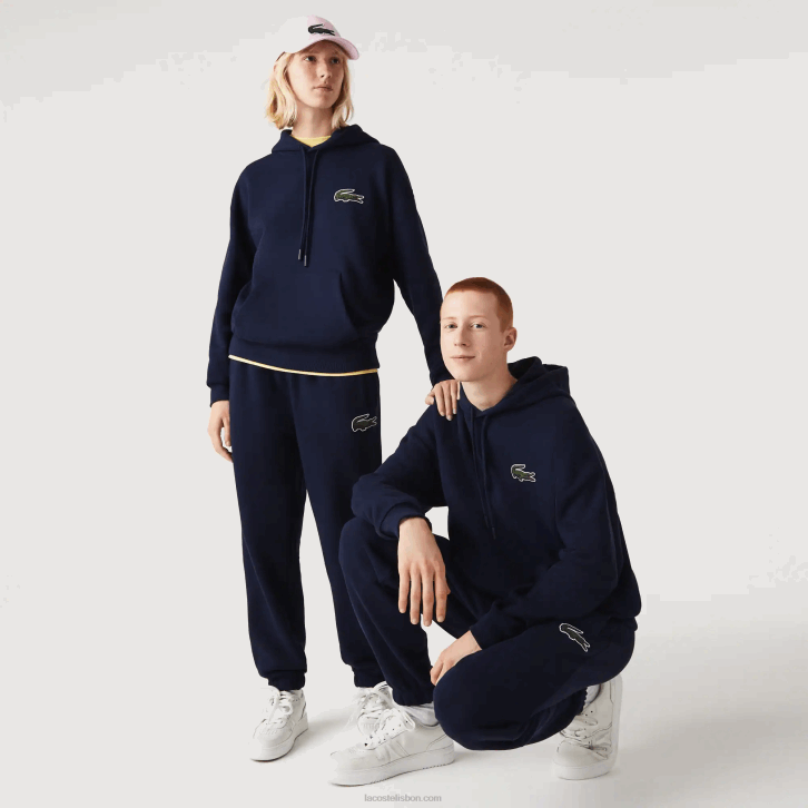 homens Lacoste azul marinho 166 moletom de algodão orgânico com capuz de ajuste solto 08D0366
