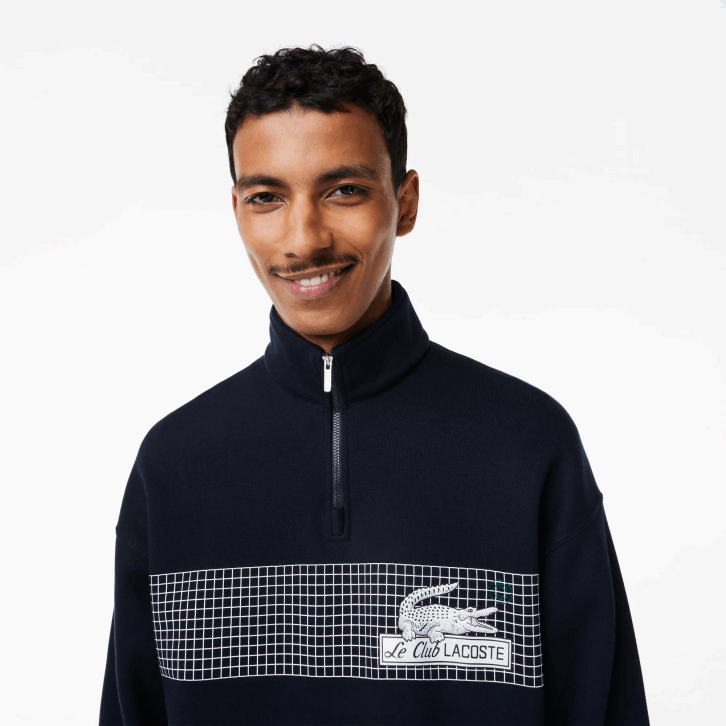 homens Lacoste azul marinho 166 moletom de algodão orgânico solto com gola e zíper 08D0283