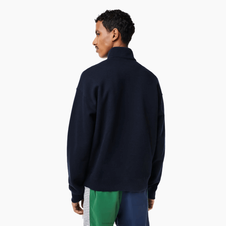 homens Lacoste azul marinho 166 moletom de algodão orgânico solto com gola e zíper 08D0283