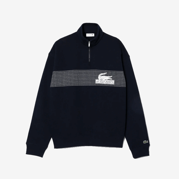 homens Lacoste azul marinho 166 moletom de algodão orgânico solto com gola e zíper 08D0283