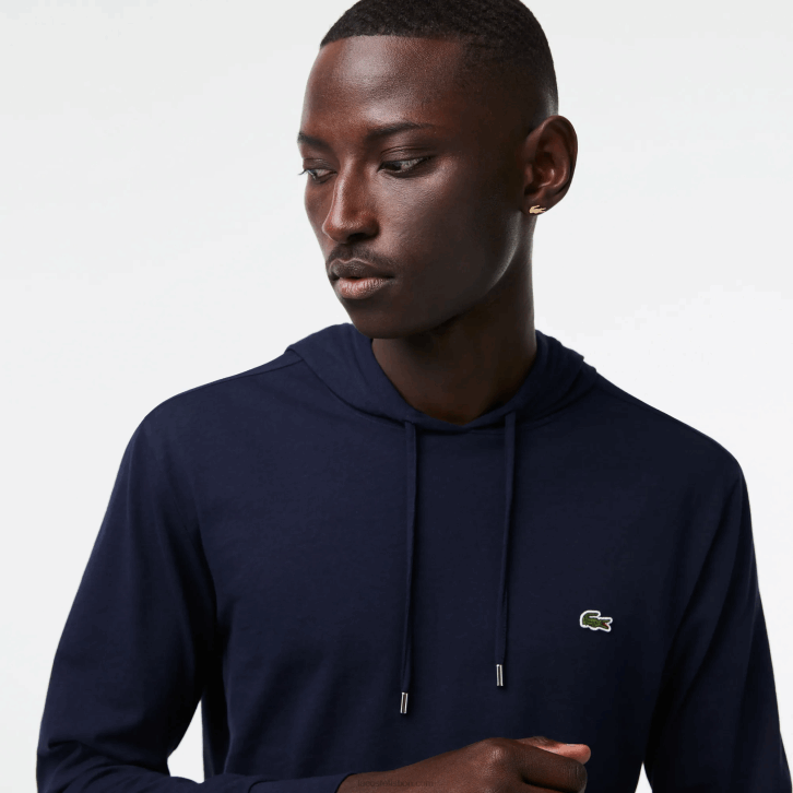 homens Lacoste azul marinho 166 moletom de jérsei de algodão com capuz 08D0737