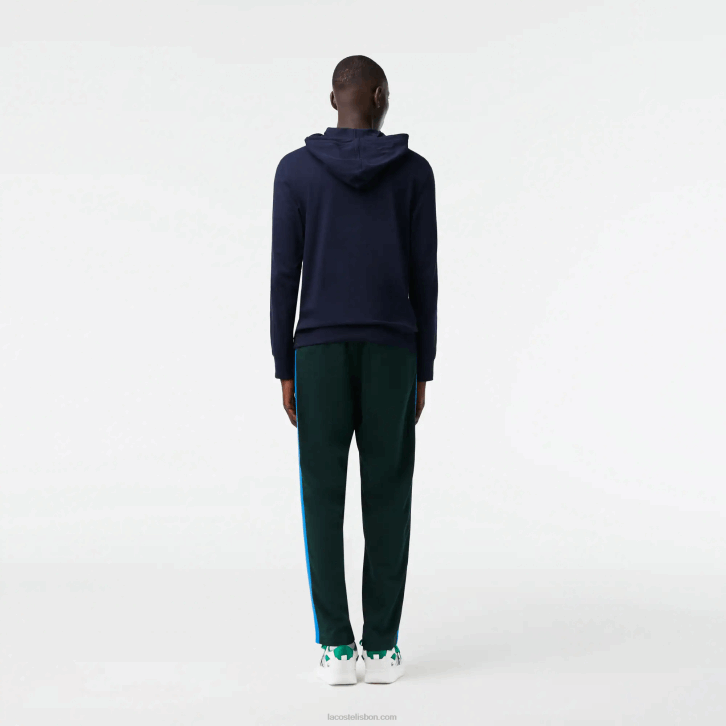 homens Lacoste azul marinho 166 moletom de jérsei de algodão com capuz 08D0737