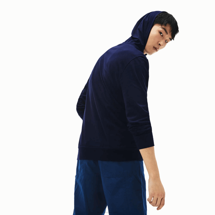 homens Lacoste azul marinho 166 moletom de jérsei de algodão com capuz 08D0737