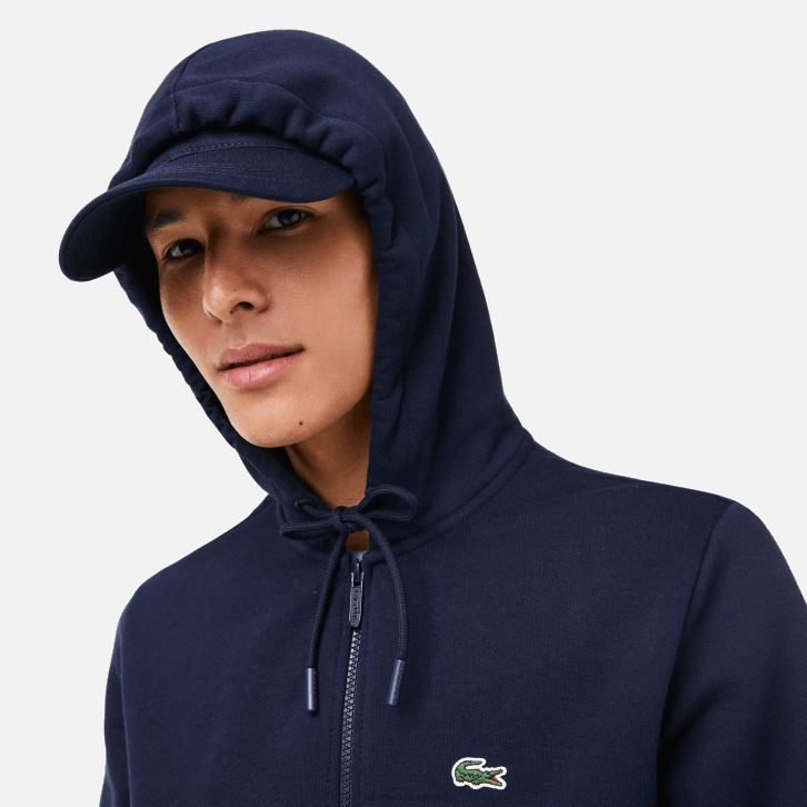 homens Lacoste azul marinho 166 moletom de lã bolso canguru com zíper 08D0297