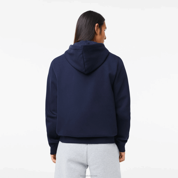 homens Lacoste azul marinho 166 moletom de lã bolso canguru com zíper 08D0297