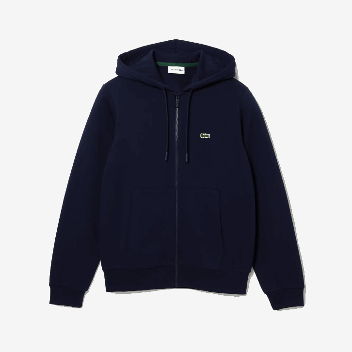 homens Lacoste azul marinho 166 moletom de lã bolso canguru com zíper 08D0297