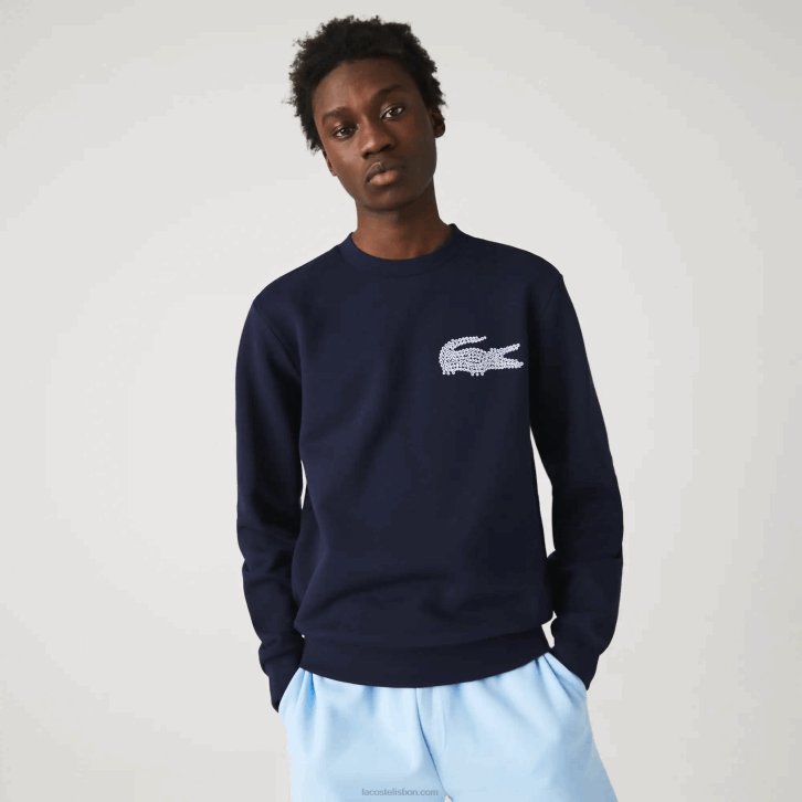 homens Lacoste azul marinho 166 moletom de lã de algodão orgânico made in france 08D01181