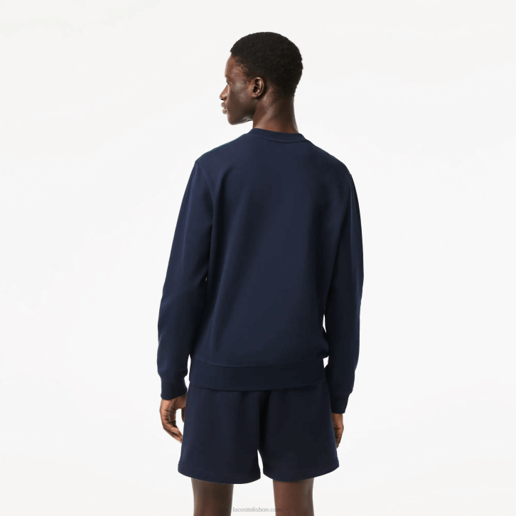 homens Lacoste azul marinho 166 moletom de lã não escovado de gola redonda 08D0300