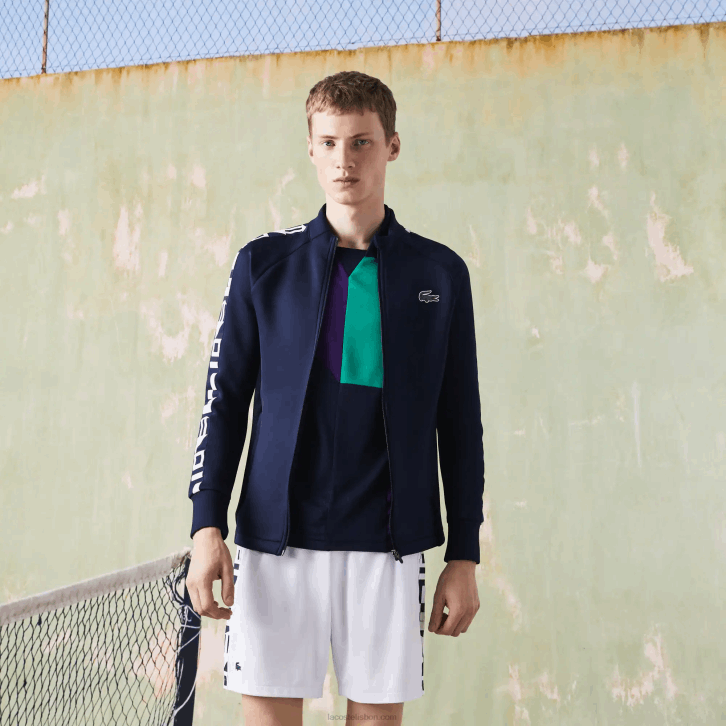 homens Lacoste azul marinho 166 moletom de tênis com zíper estampado esportivo 08D01051