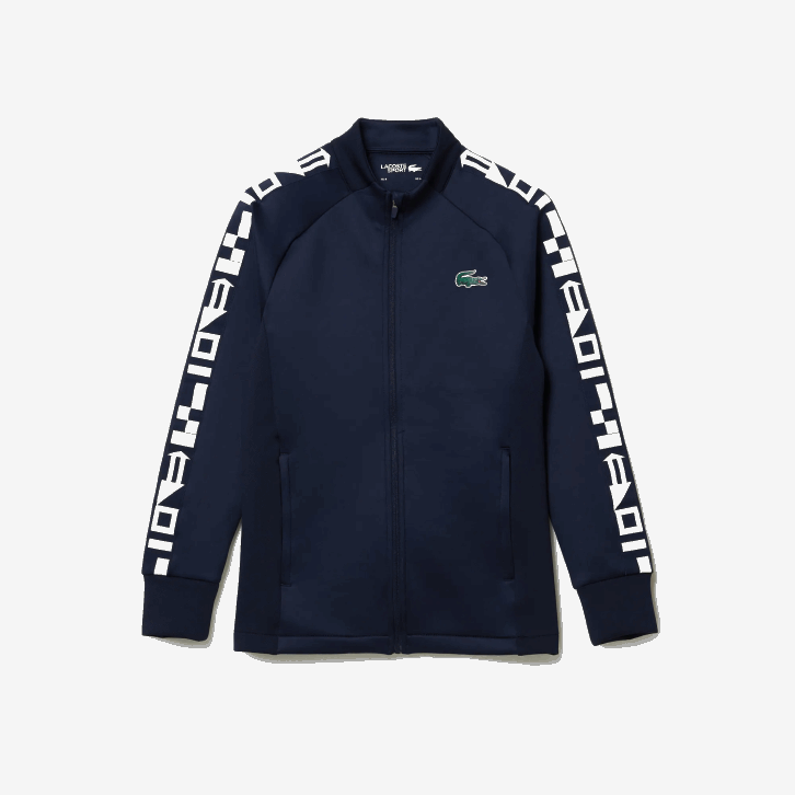 homens Lacoste azul marinho 166 moletom de tênis com zíper estampado esportivo 08D01051