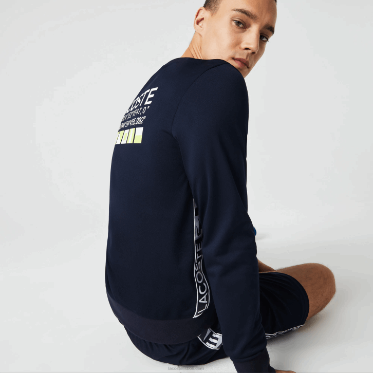 homens Lacoste azul marinho 166 moletom de tênis estampado esporte 08D01055