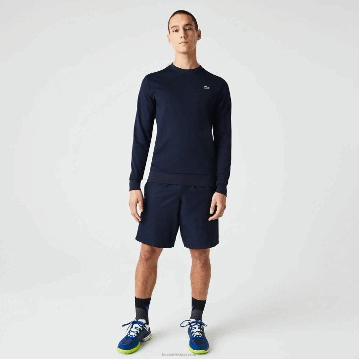 homens Lacoste azul marinho 166 moletom de tênis estampado esporte 08D01055