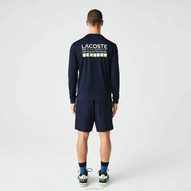 homens Lacoste azul marinho 166 moletom de tênis estampado esporte 08D01055