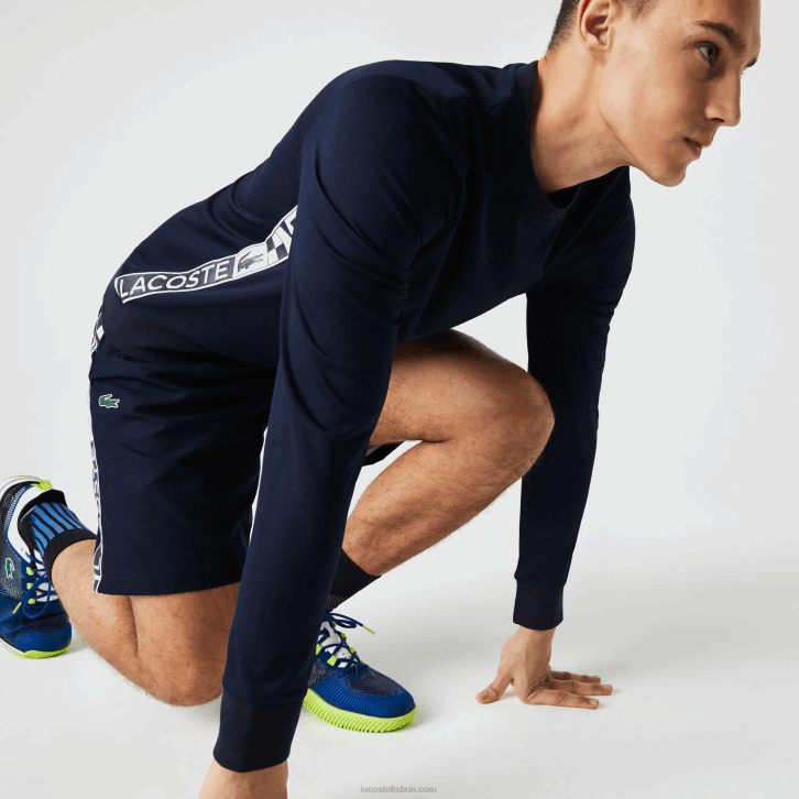 homens Lacoste azul marinho 166 moletom de tênis estampado esporte 08D01055