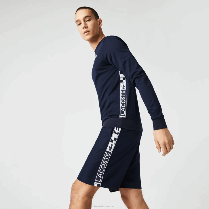 homens Lacoste azul marinho 166 moletom de tênis estampado esporte 08D01055