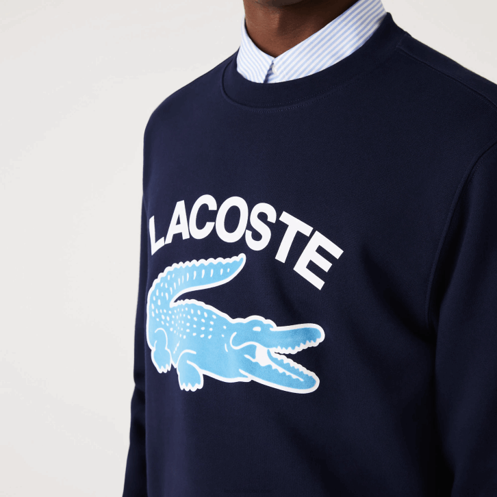 homens Lacoste azul marinho 166 moletom decote careca com estampa de crocodilo 08D01029