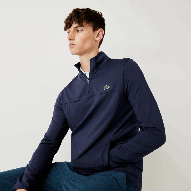 homens Lacoste azul marinho 166 moletom esportivo gola com zíper elástico 08D0980