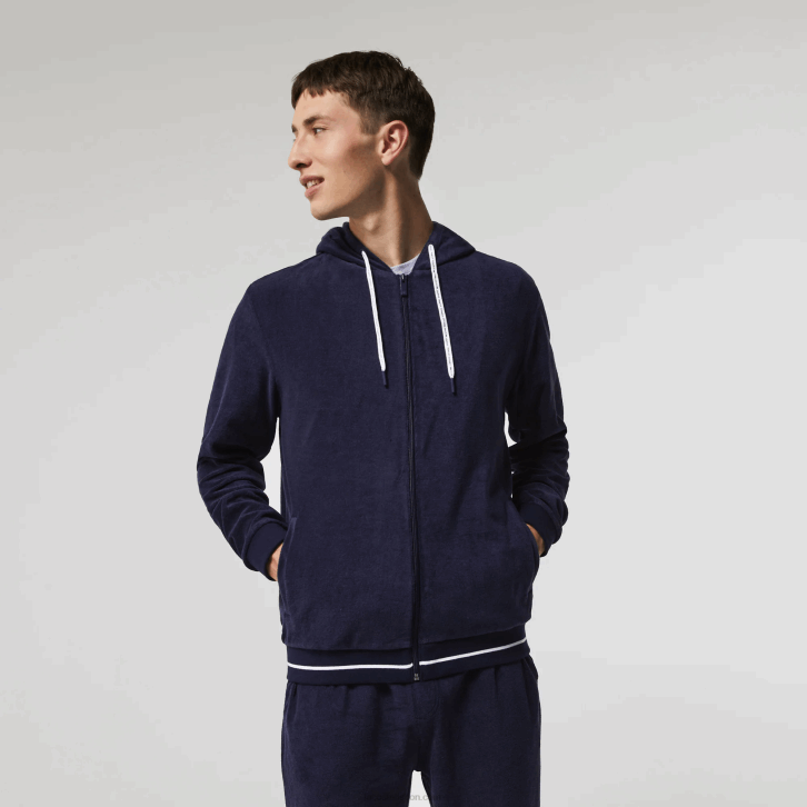 homens Lacoste azul marinho 166 moletom felpudo com zíper 08D01276