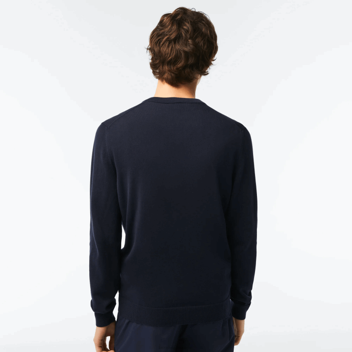 homens Lacoste azul marinho 166 suéter de algodão orgânico com decote em V 08D01326