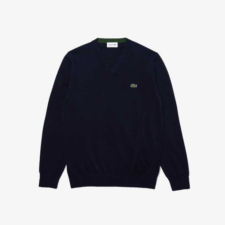 homens Lacoste azul marinho 166 suéter de algodão orgânico com decote em V 08D01326