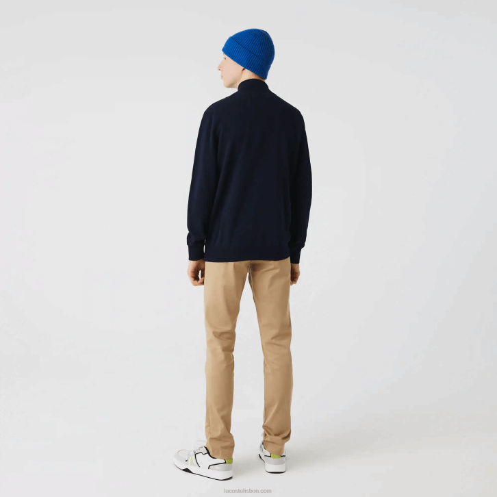 homens Lacoste azul marinho 166 suéter de gola alta de algodão orgânico com zíper 08D0461