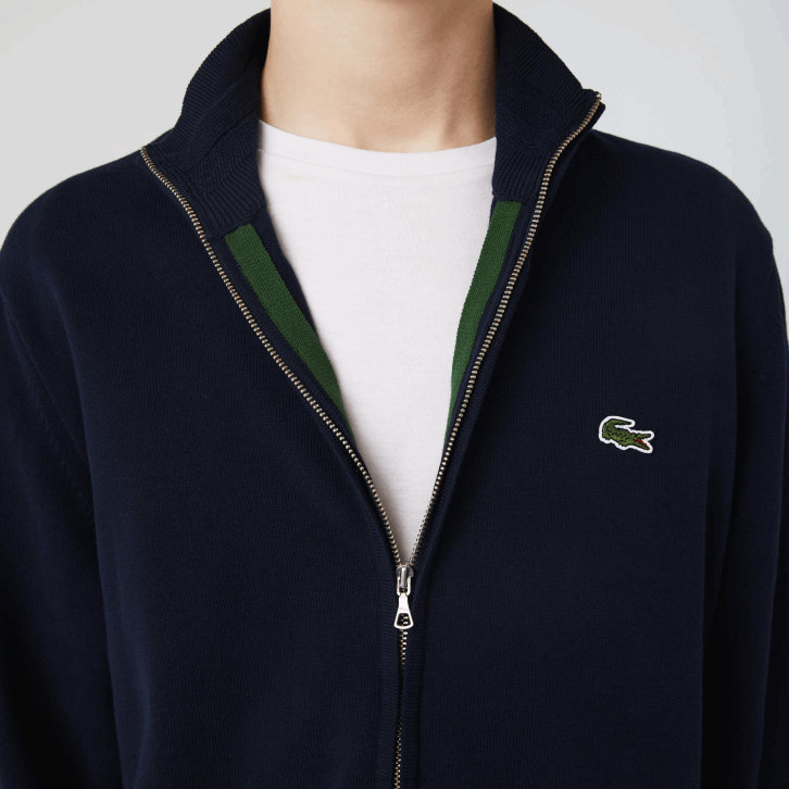 homens Lacoste azul marinho 166 suéter de gola alta de algodão orgânico com zíper 08D0461