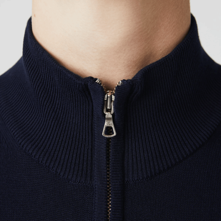 homens Lacoste azul marinho 166 suéter de gola alta de algodão orgânico com zíper 08D0461