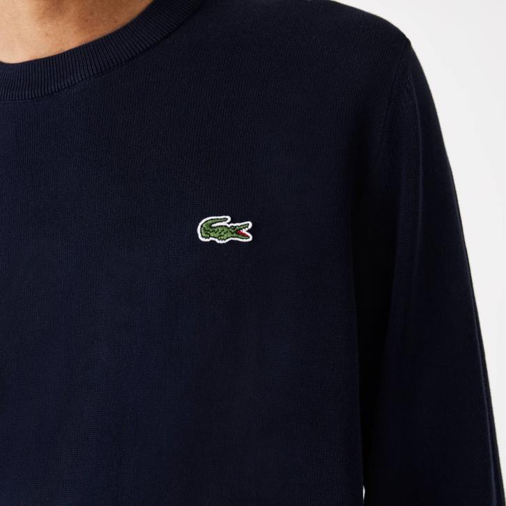 homens Lacoste azul marinho 166 suéter de gola redonda de algodão orgânico 08D01451
