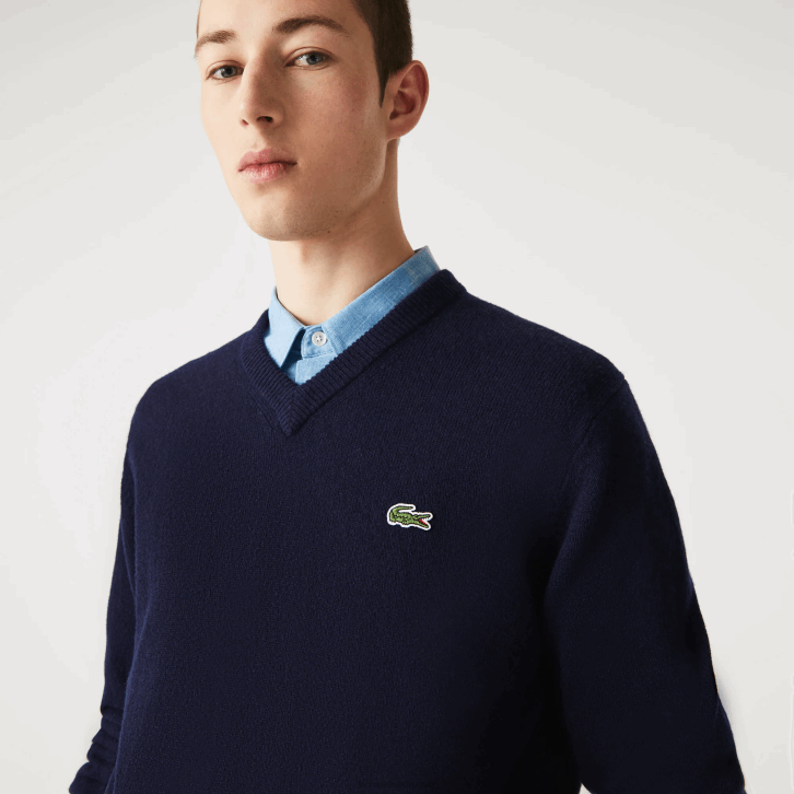 homens Lacoste azul marinho 166 suéter de lã com decote v 08D01555