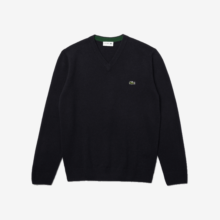 homens Lacoste azul marinho 166 suéter de lã com decote v 08D01555
