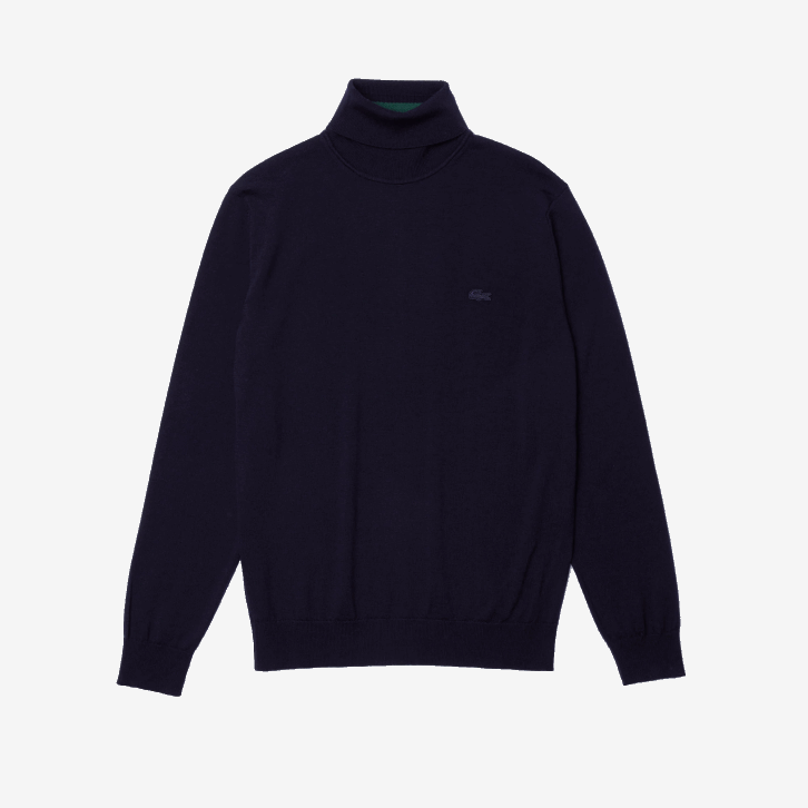 homens Lacoste azul marinho 166 suéter de lã merino gola alta 08D01592