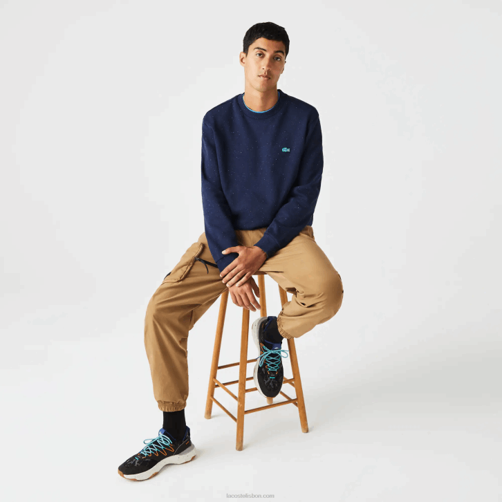 homens Lacoste azul marinho 7cg moletom de lã com estampa salpicada de ajuste clássico 08D0965
