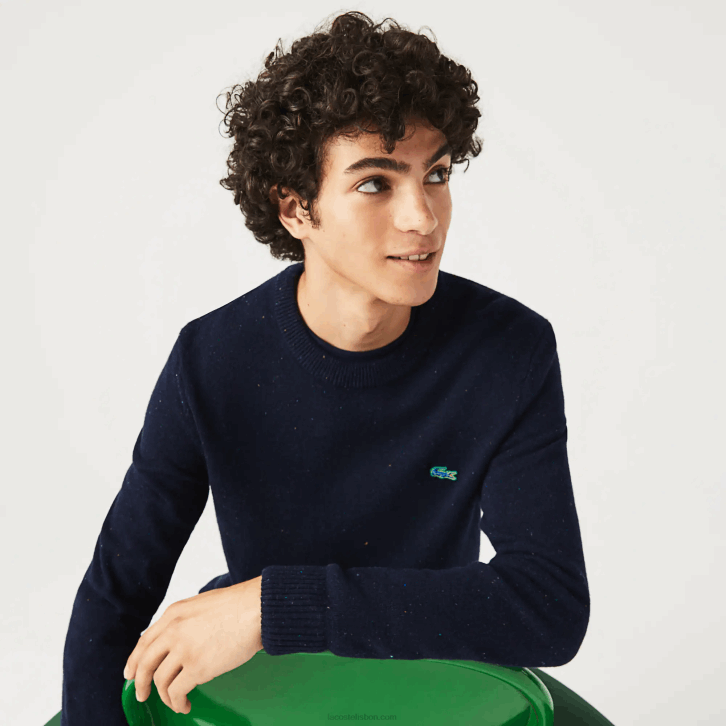 homens Lacoste azul marinho 7cg suéter de jérsei de lã com estampa manchada de ajuste regular 08D01507