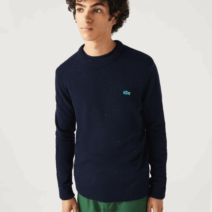 homens Lacoste azul marinho 7cg suéter de jérsei de lã com estampa manchada de ajuste regular 08D01507