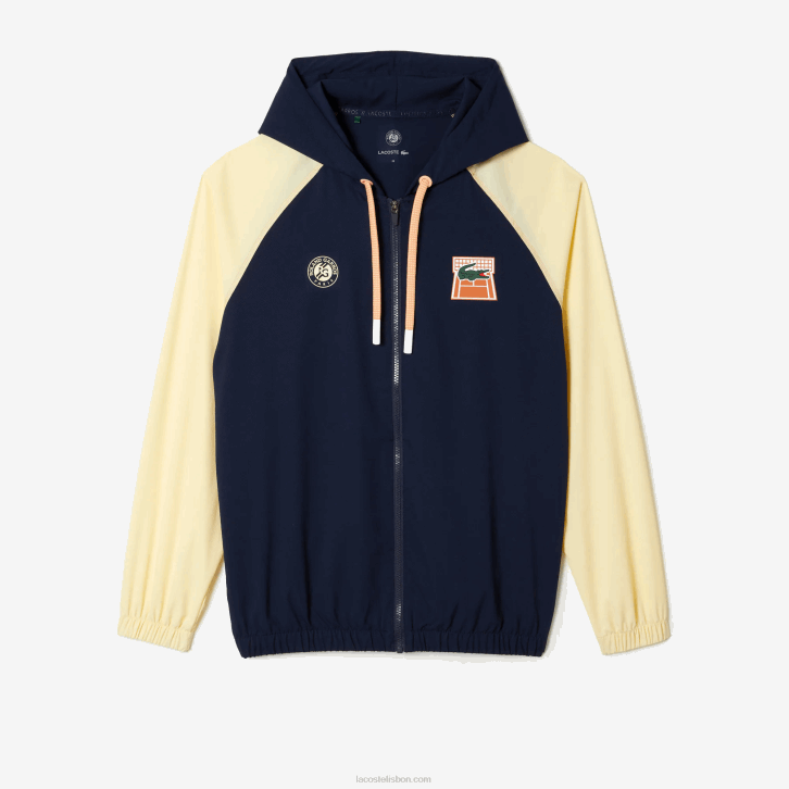homens Lacoste azul marinho amarelo wim moletom esporte roland garros edition com zíper 08D0375