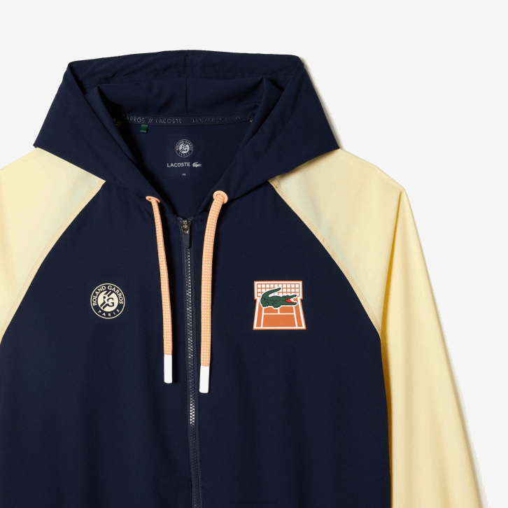 homens Lacoste azul marinho amarelo wim moletom esporte roland garros edition com zíper 08D0375